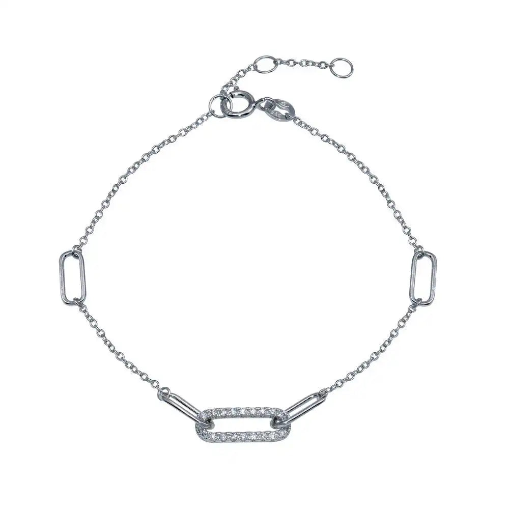 925 Sterling Silver CZ Cable Link Bracelet