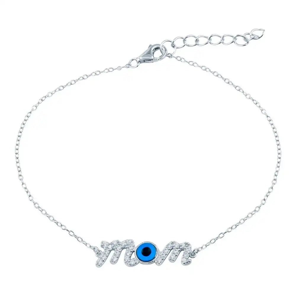 925 Sterling Silver CZ Mom Evil Eye Bracelet