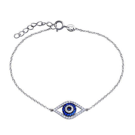 925 Sterling Silver Rhodium Plated CZ Evil Eye Bracelet