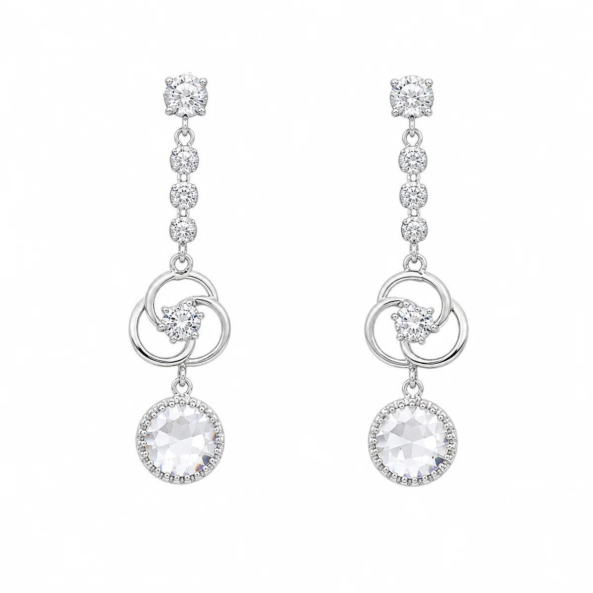 925 Silver Rhodium Plated CC Sprial Chandelier Earrings