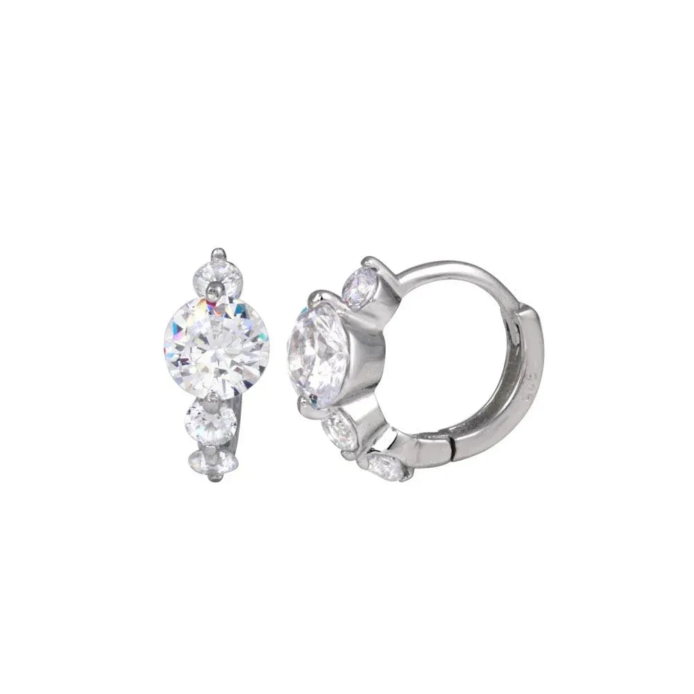 925 Sterling Silver Rhodium Plated Past Present Future CZ huggie hoop Earrings