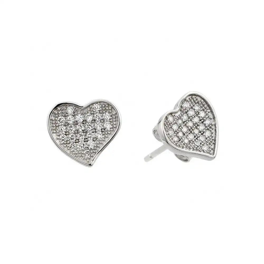 925 Sterling Silver Rhodium Plated Heart CZ Inlay Stud Earrings