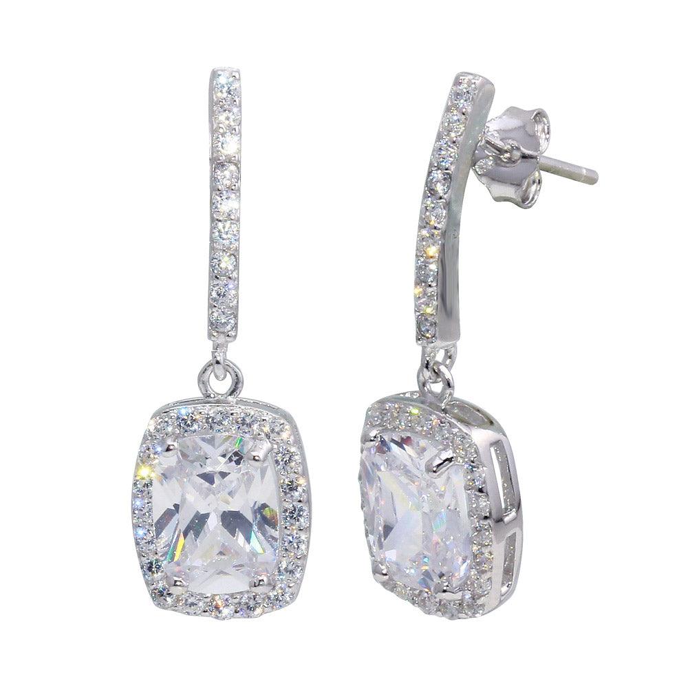 925 Sterling Silver Rhodium Plated Dangling Square CZ Earrings