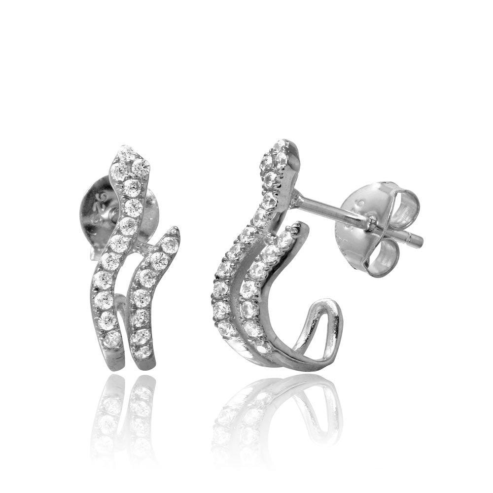 925 Sterling Silver Rhodium Plated CZ Snake Hook Earrings