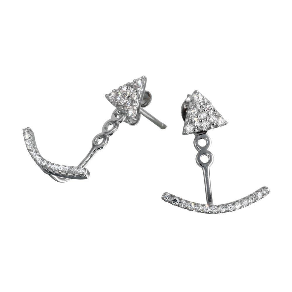 925 Sterling Silver Rhodium Plated Curve CZ Front and Back Earrings