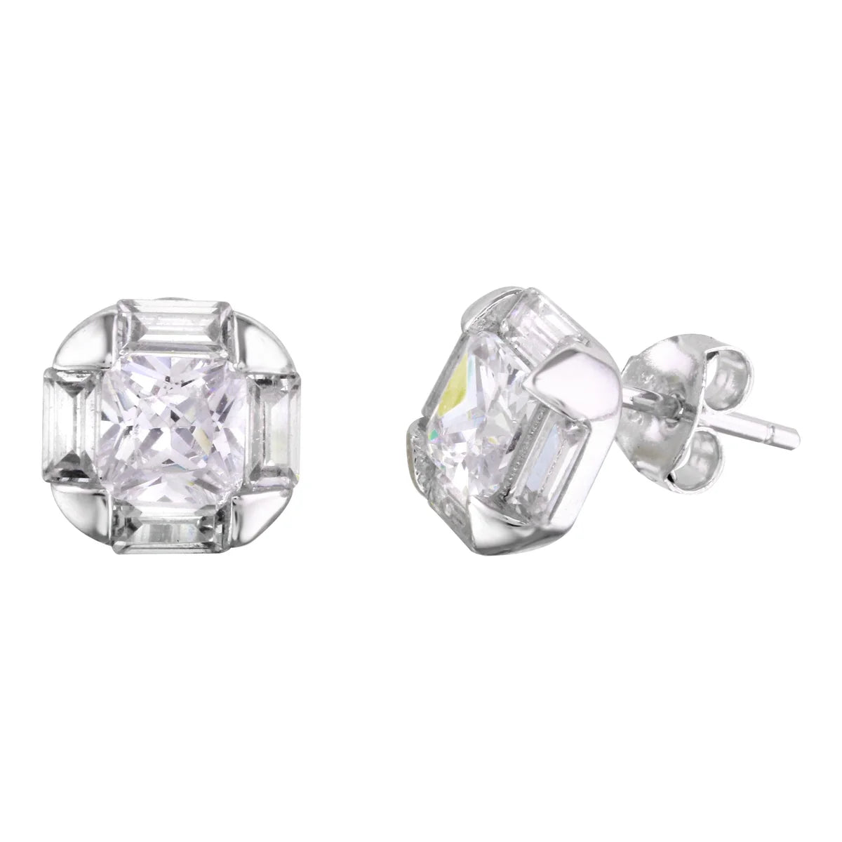 925 Sterling Silver Rhodium Plated CZ Stud Earrings