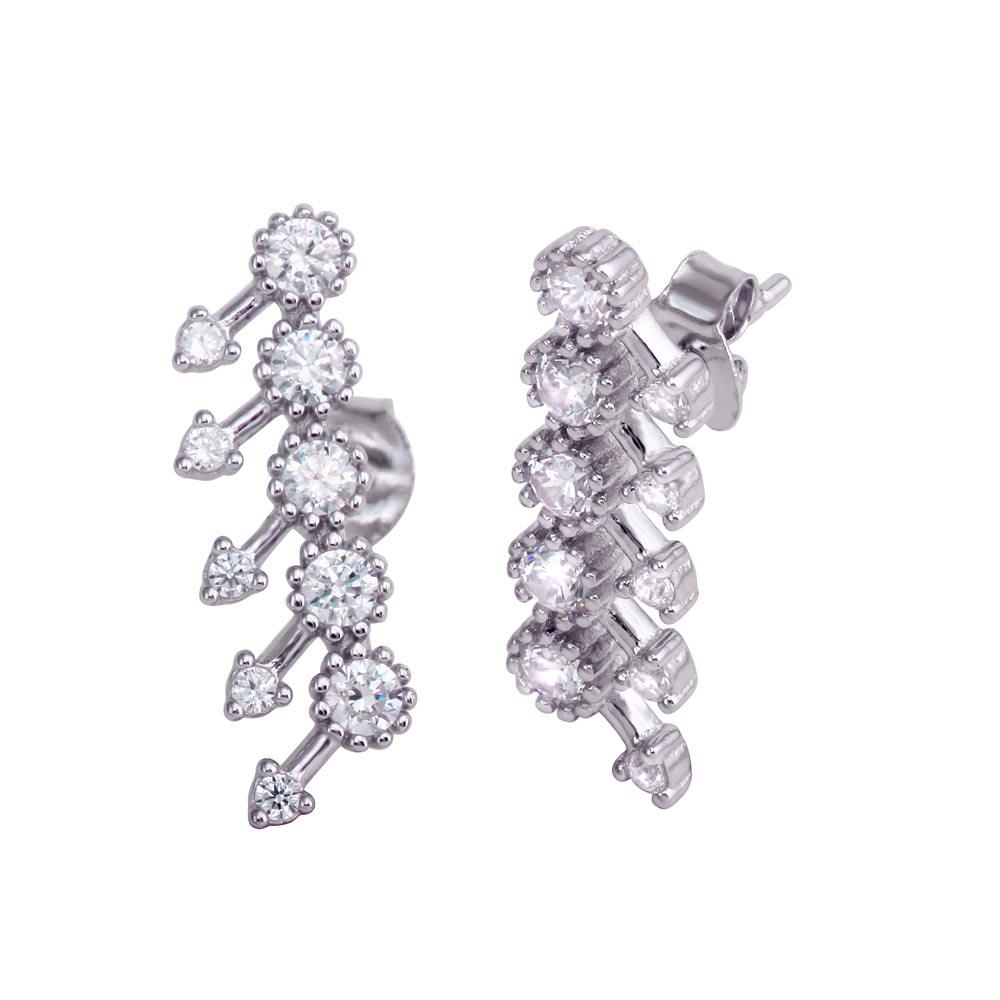 925 Sterling Silver Rhodium Plated 5 Arrow Stud Earrings with CZ