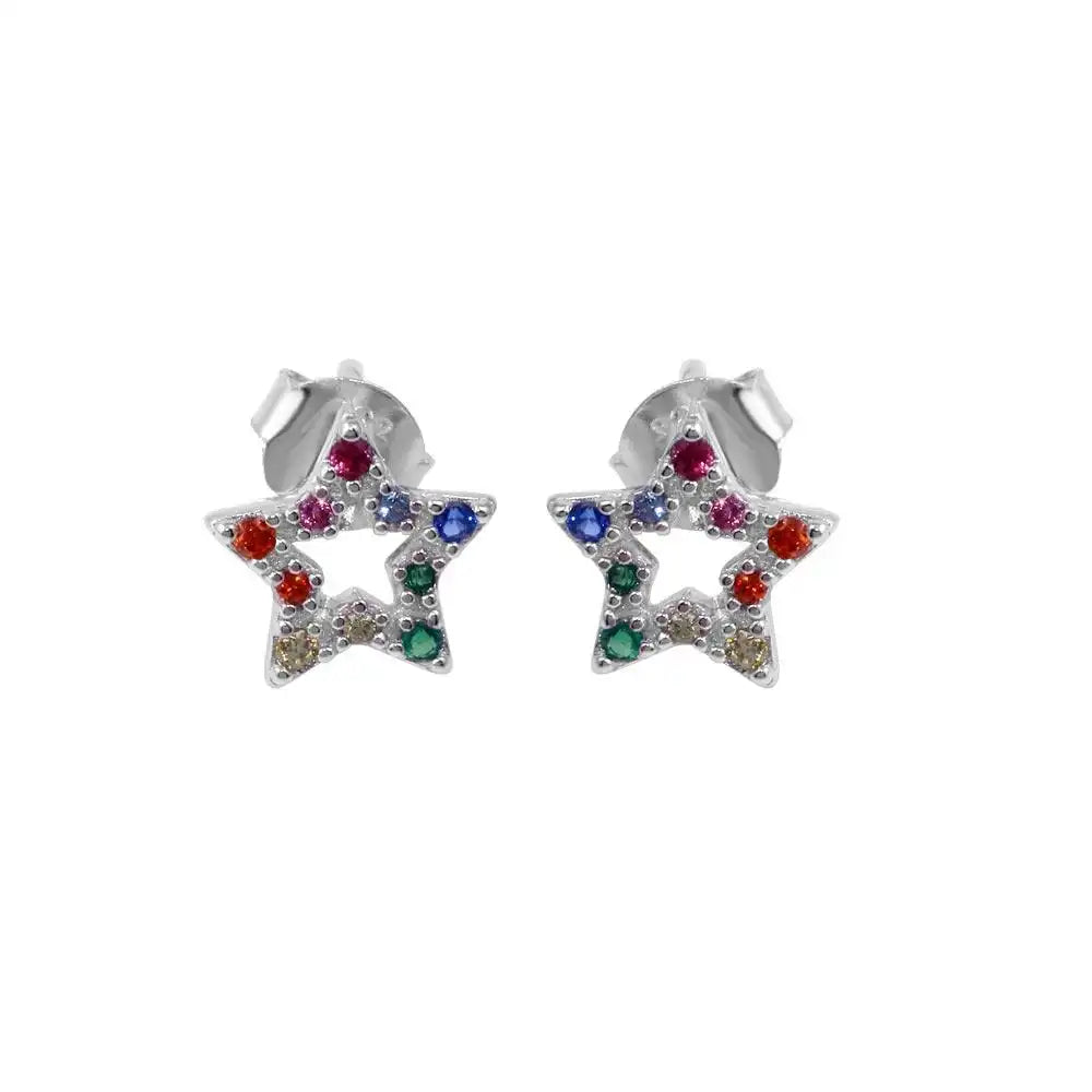 925 Sterling Silver Rhodium Plated Rainbow CZ Stud Earrings