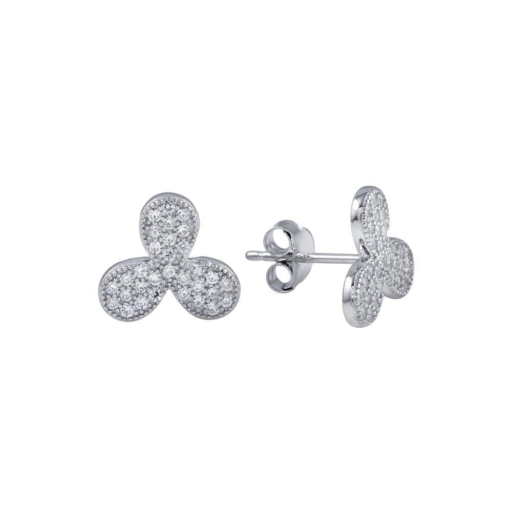 925 Sterling Silver Rhodium Plated Clover Leaf CZ Earrings