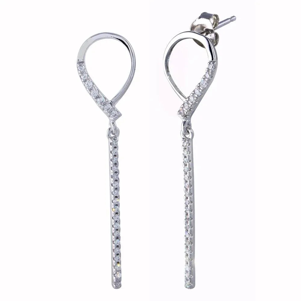 925 Sterling Silver Rhodium Plated CZ Open Dangling Earrings