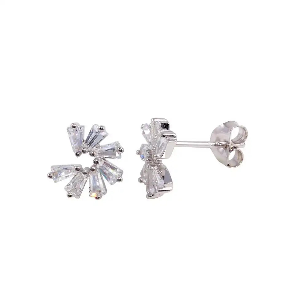 925 Sterling Silver Rhodium Plated Baguette CZ Circle Earrings