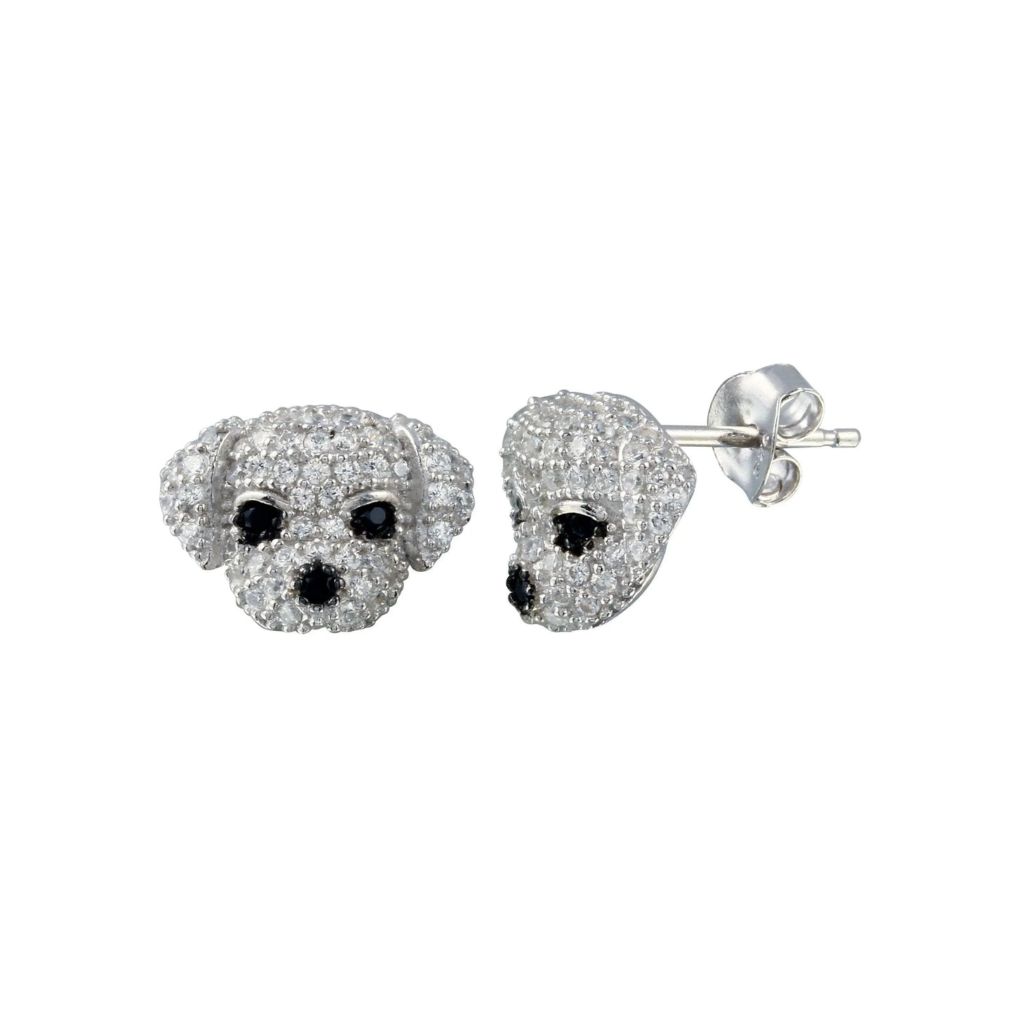 925 Sterling Silver Rhodium Plated CZ Puppy Stud Earring