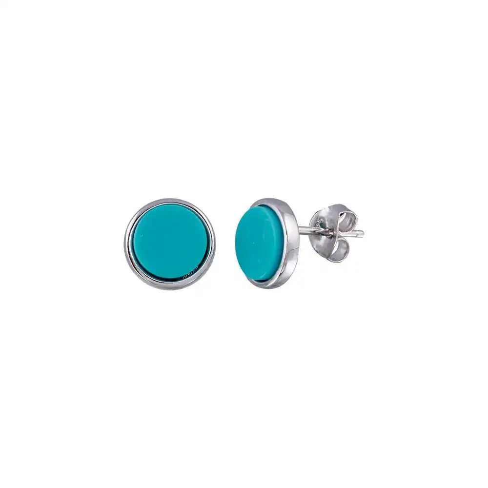 925 Sterling Silver Rhodium Plated Disc Turquoise Stud Earring