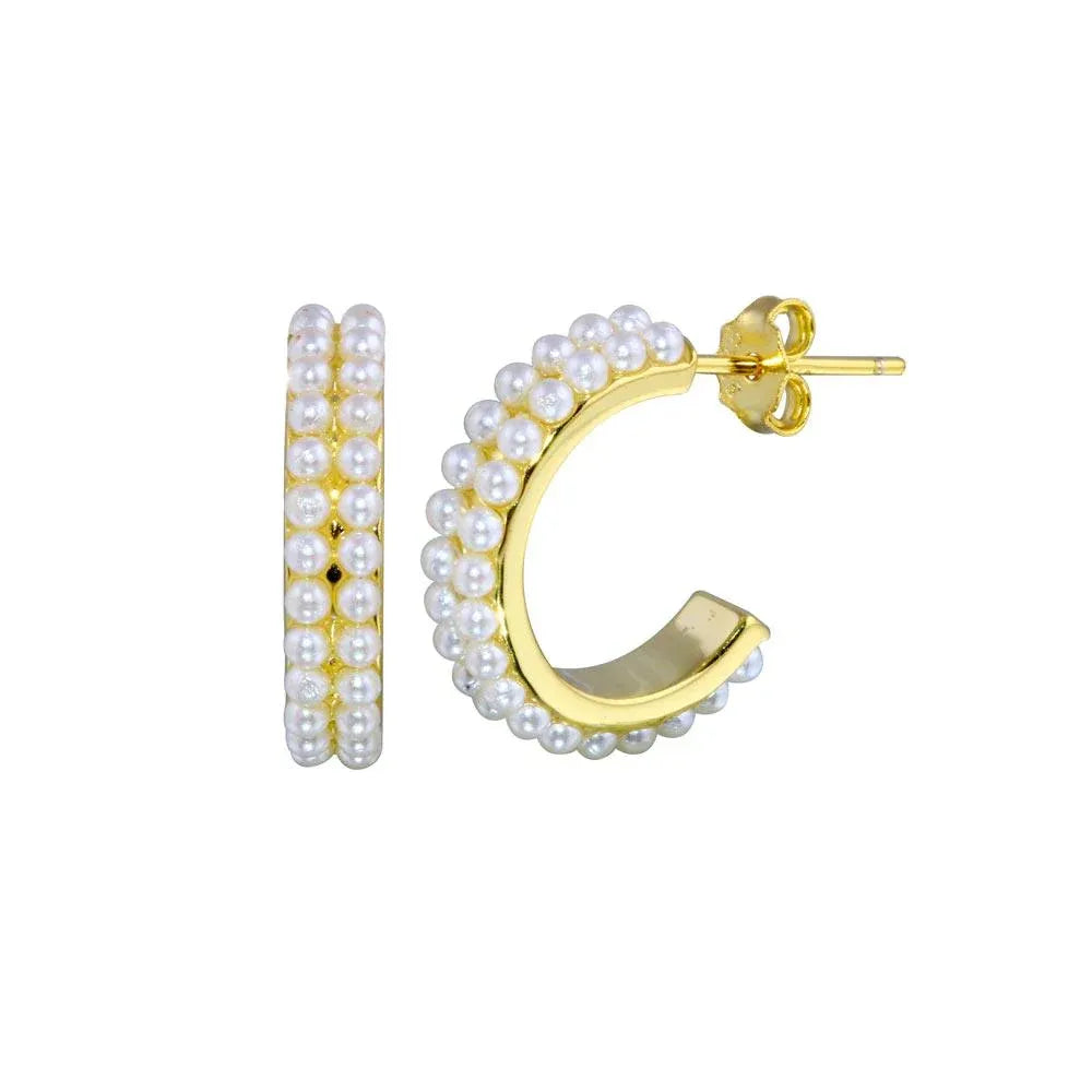 925 Sterling Silver Gold Plated Pearl Hoop Earring