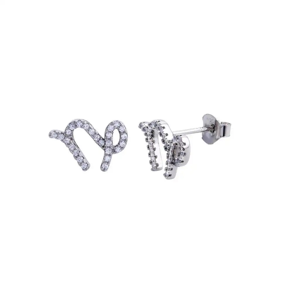 925 Sterling Silver Rhodium Plated Capricorn CZ Zodiac Sign Earring