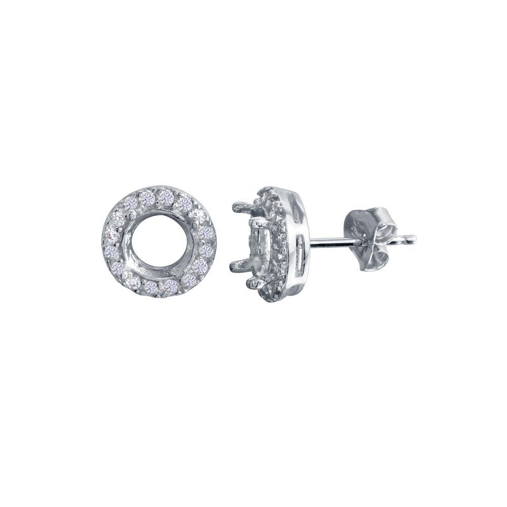 925 Sterling Silver Platinum Plated Round Clear CZ Mounting Earring