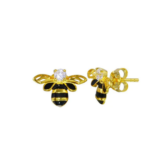 925 Sterling Silver Gold Plated Dollar CZ Bee Earring