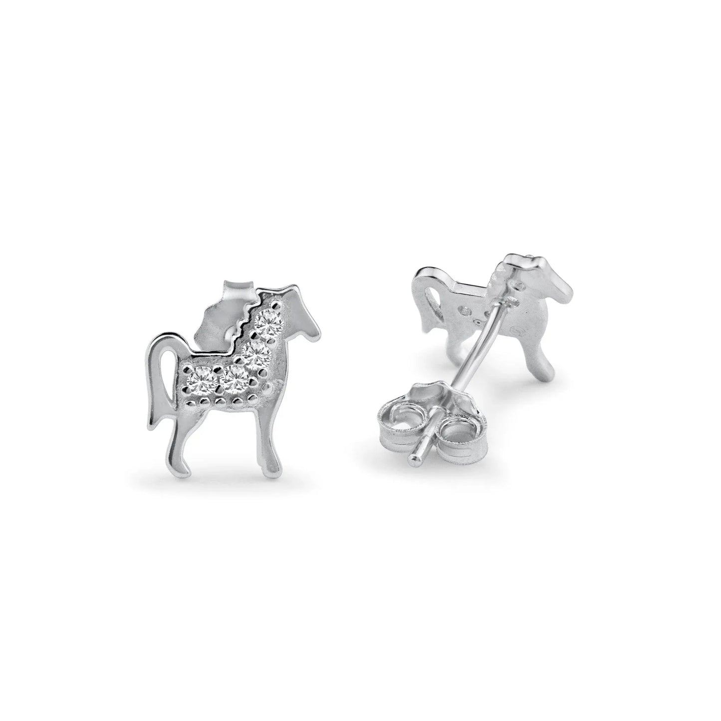 925 Sterling Silver Rhodium Plated Horse Clear CZ Stud Earring