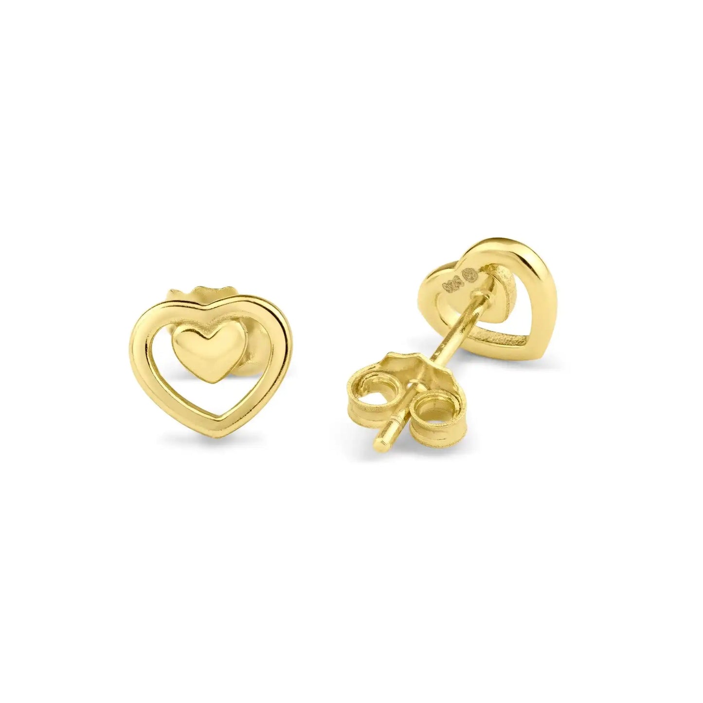 925 Sterling Silver Gold Plated Two Hearts Clear CZ Earring