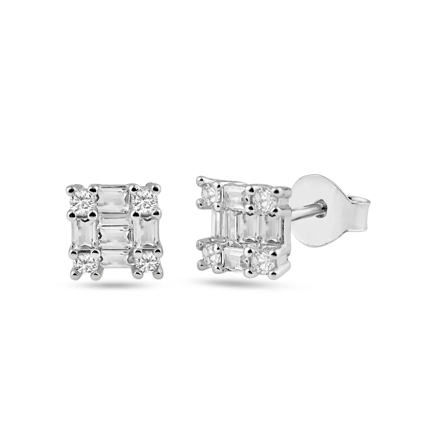 925 Sterling Silver Rhodium Plated Square Clear CZ 6.3mm Stud Earring