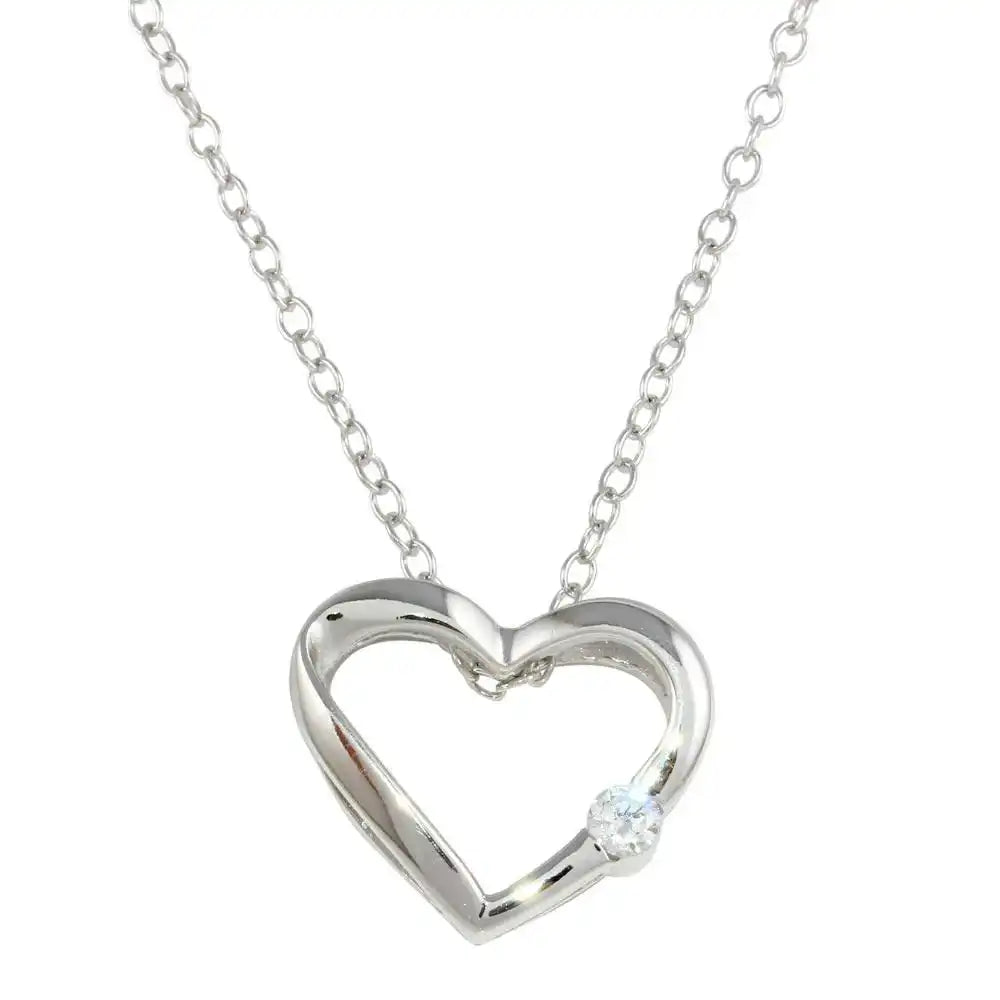 925 Sterling Silver Rhodium Plated Open Heart Necklace with CZ