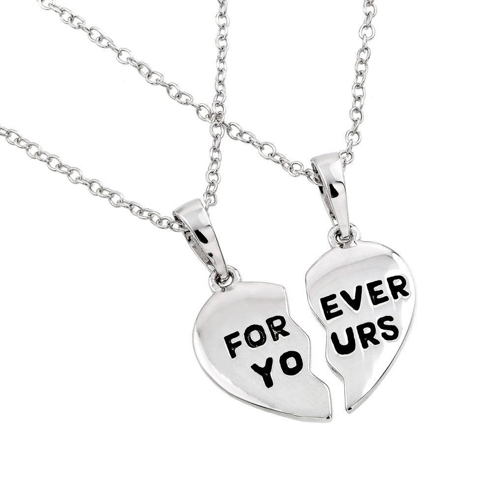 925 Silver Rhodium Plated Forever Yours Broken Heart Necklace