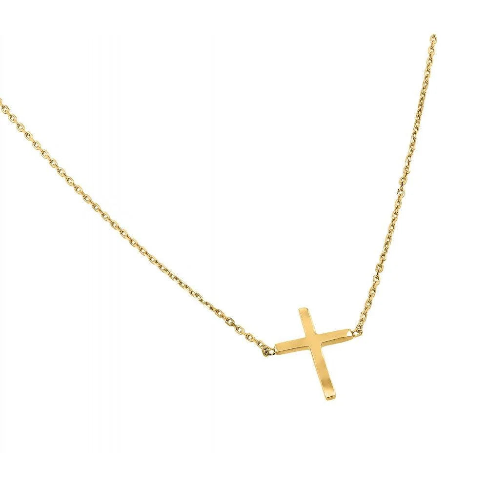 925 Silver Gold Plated Plated Clear CZ Square Cross Pendant Necklace