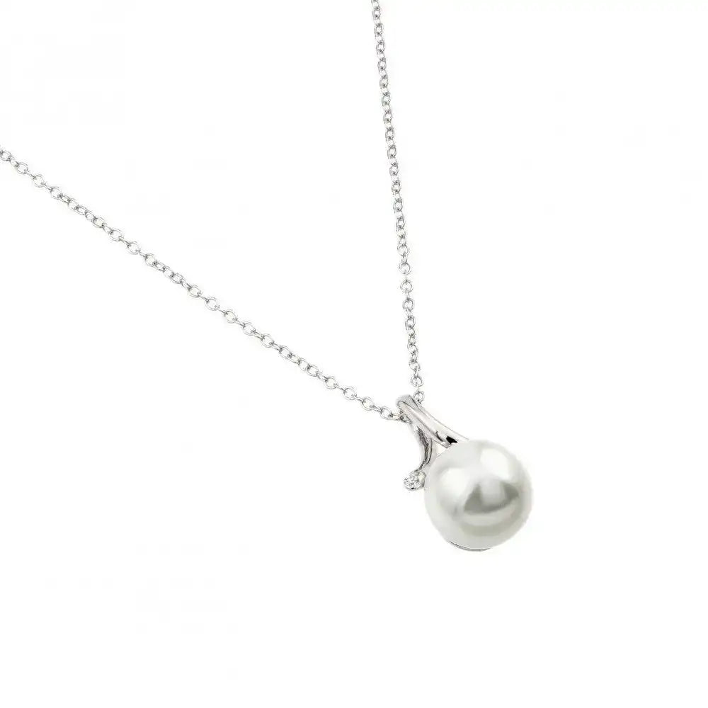 925 Sterling Silver Rhodium Plated Single Pearl Pendant Necklace