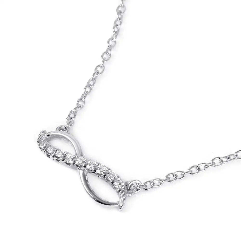 925 Sterling Silver Infinity Symbol Shaped Pendant with CZ Accents Necklace