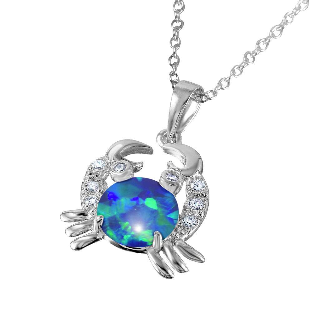 925 Silver Rhodium Plated Crab with CZ and Synthetic Opal Center Stone