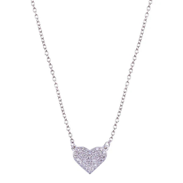 925 Sterling Silver Rhodium Plated CZ Encrusted Heart Necklace