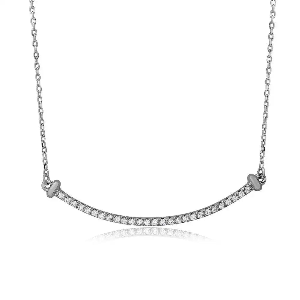 925 Sterling Silver Rhodium Plated CZ Curve Line Necklace