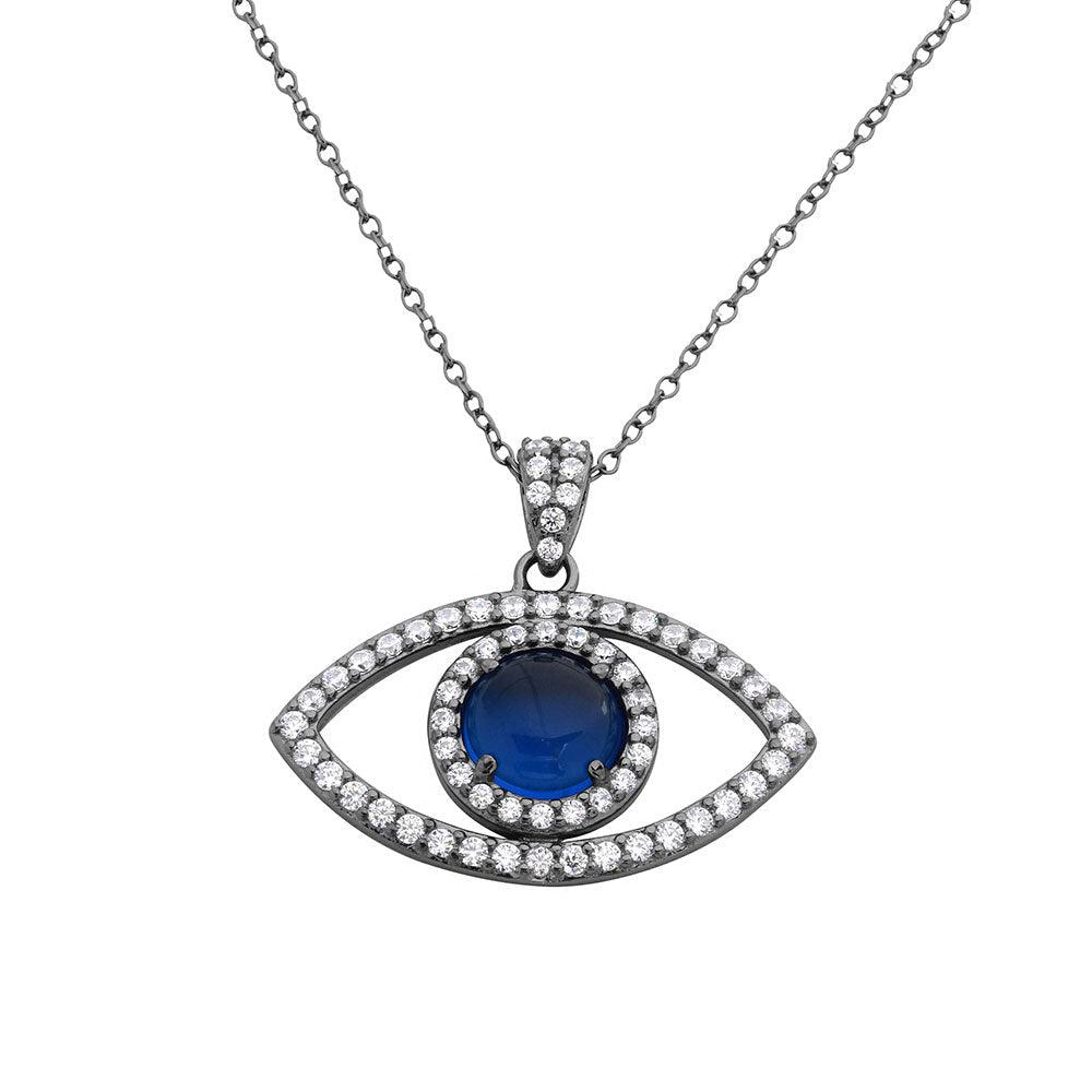 925 Sterling Silver Black Rhodium Plated Evil Eye Necklace