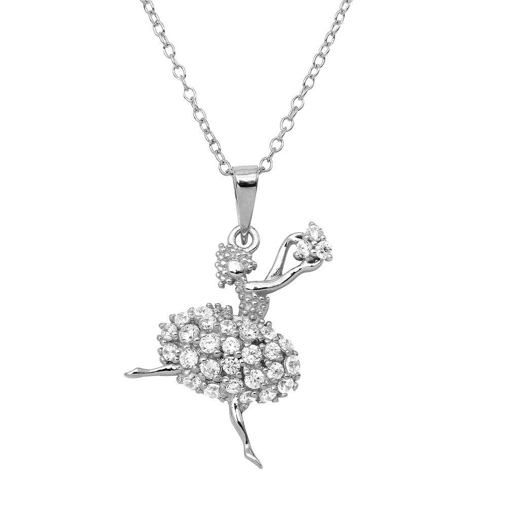 925 Sterling Silver Rhodium Plated Ballerina CZ Necklace