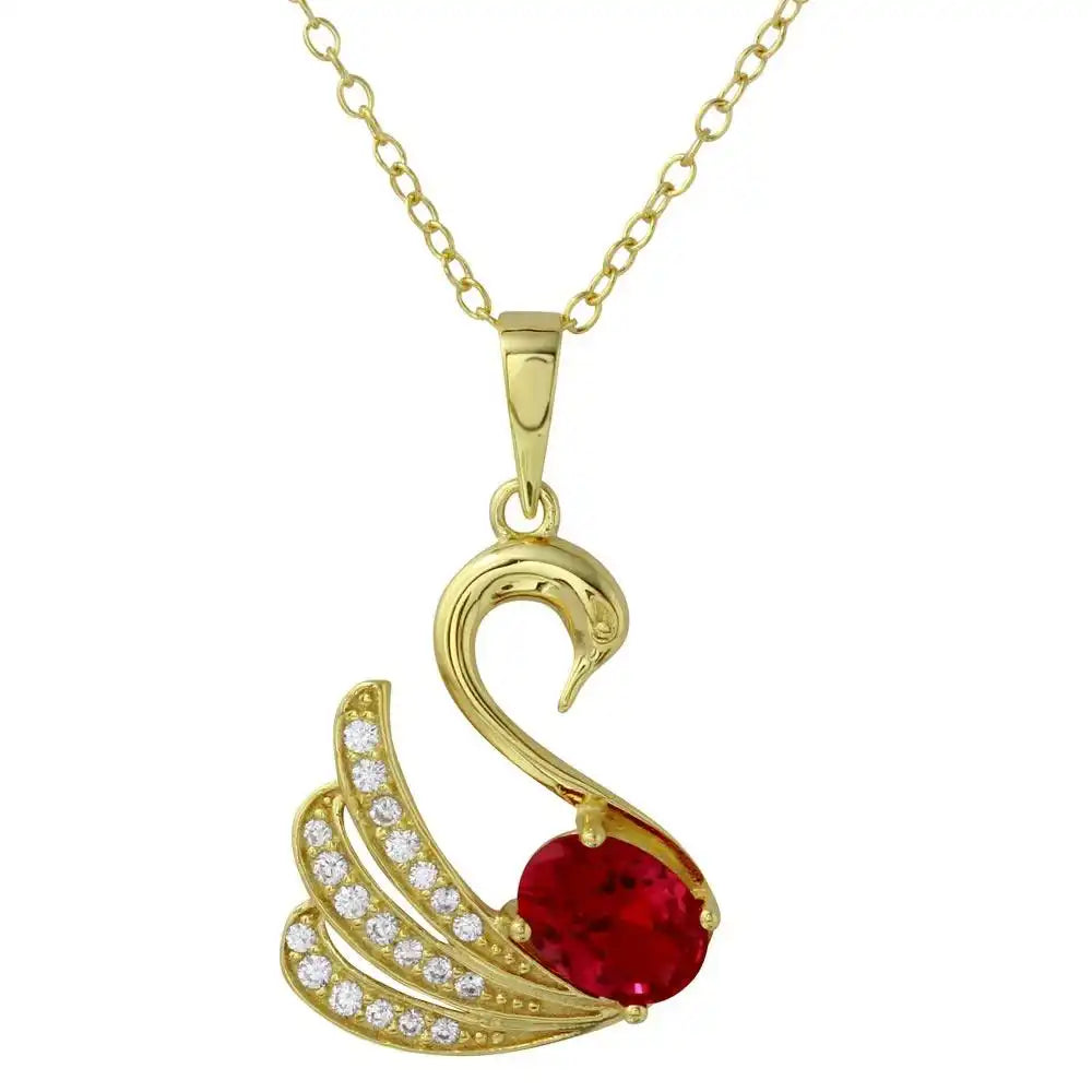 925 Sterling Silver Gold Plated Swan Necklace with CZ
