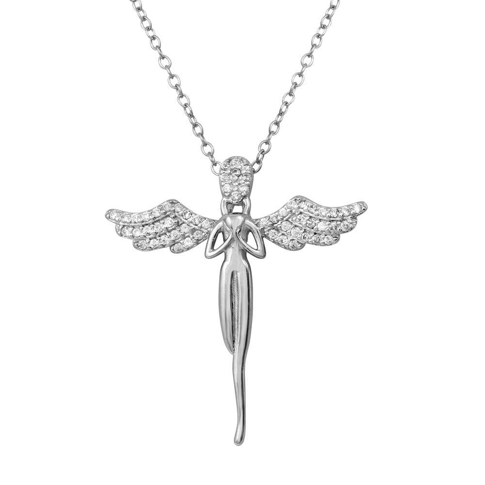 925 Sterling Silver Rhodium Plated Angel CZ Necklace