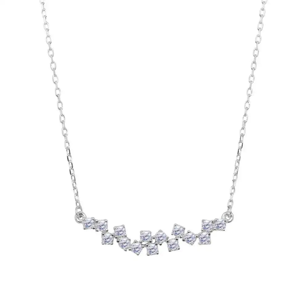 925 Sterling Silver Rhodium Plated Curve Necklace with CZ