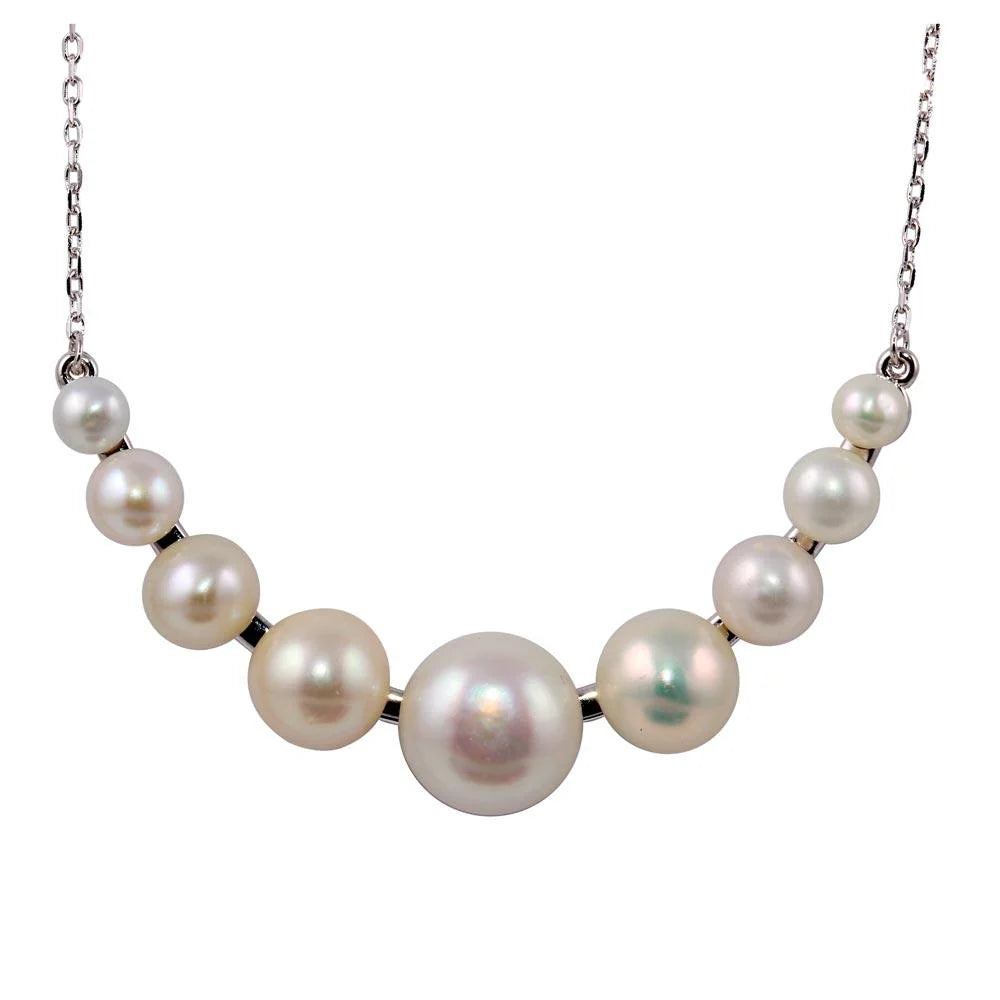 925 Sterling Silver Rhodium Plated White Pearl Curve Pendant Necklace