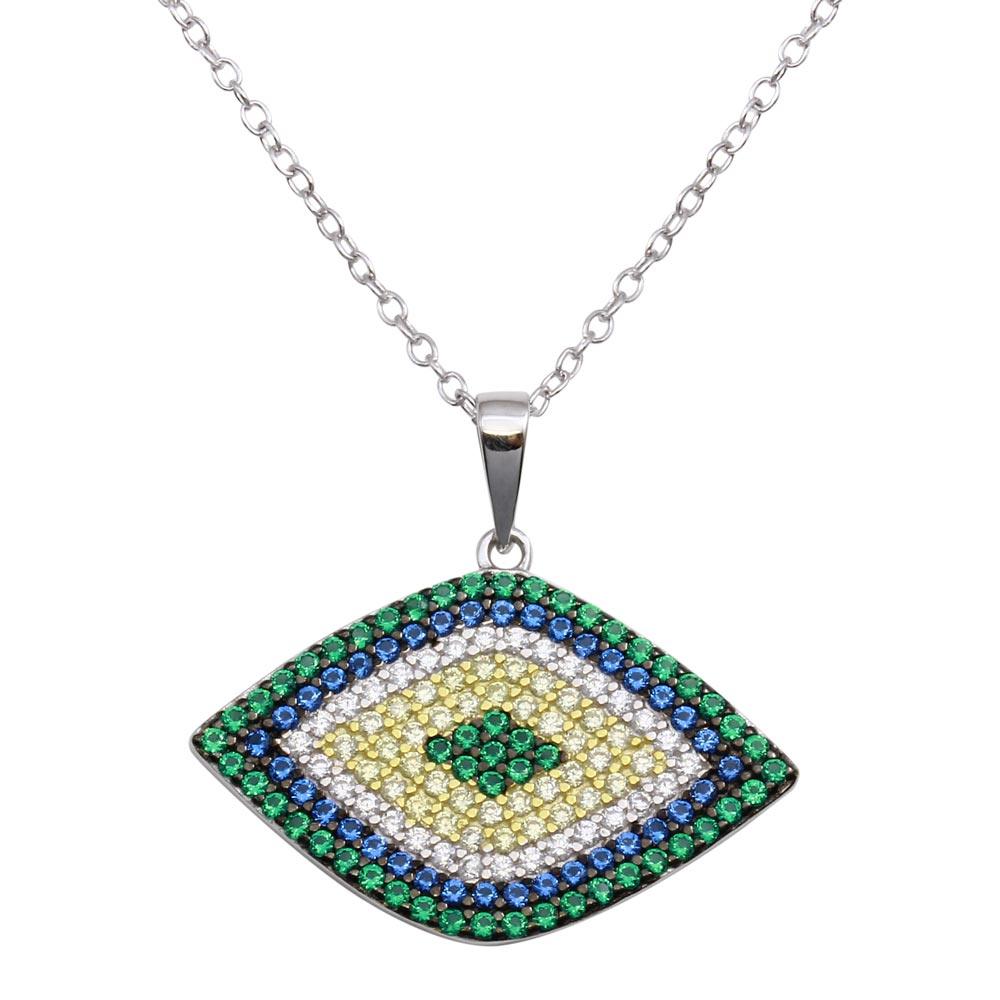 925 Sterling Silver Rhodium Plated Multi Color Evil Eye Necklace