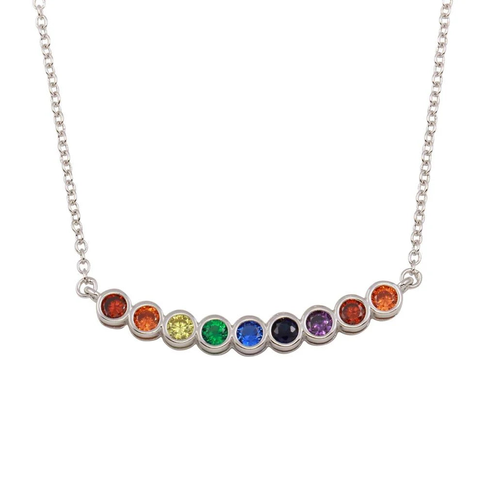 925 Sterling Silver Rhodium Plated Rainbow CZ Pendant Necklace