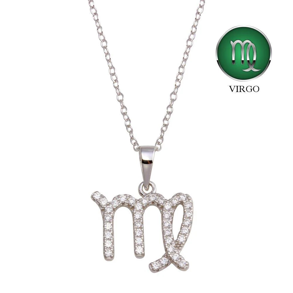 925 Sterling Silver Rhodium Plated Virgo CZ Zodiac Sign Necklace
