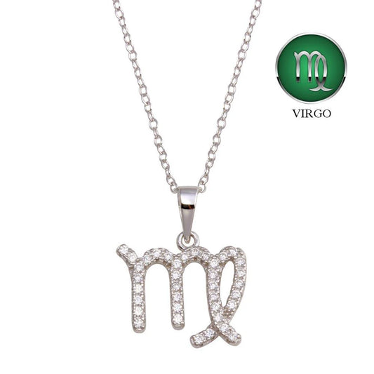 925 Sterling Silver Rhodium Plated Virgo CZ Zodiac Sign Necklace