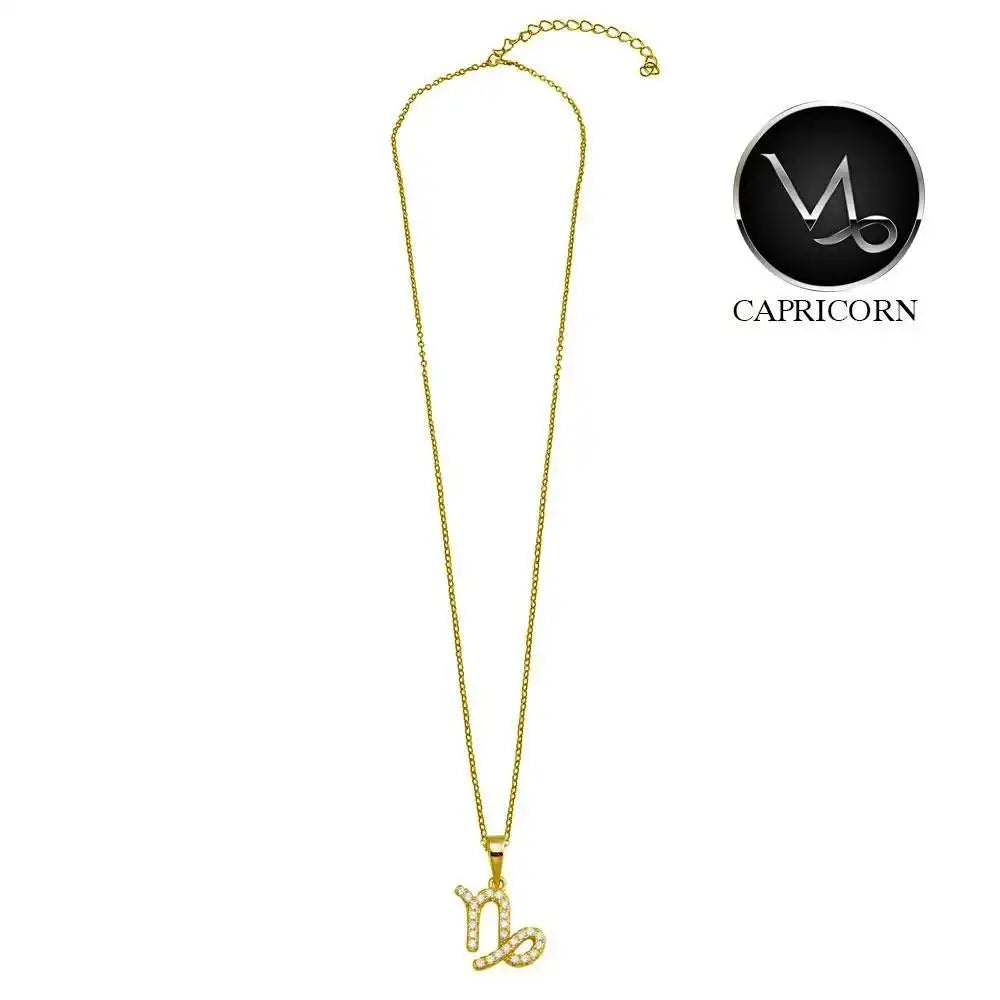 925 Sterling Silver Gold Plated Capricorn CZ Zodiac Sign Necklace