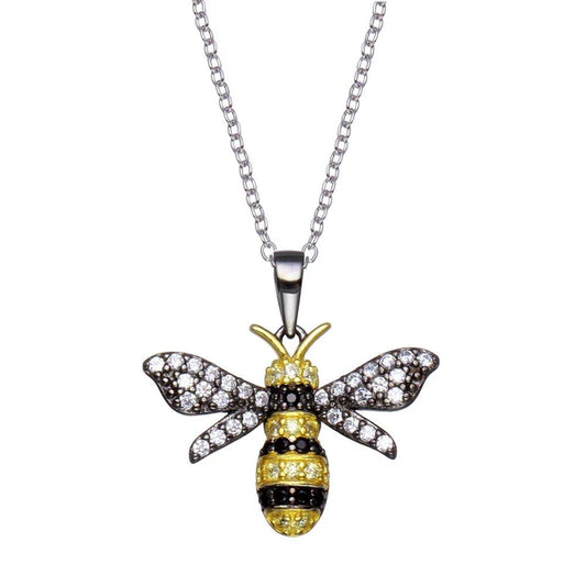 925 Sterling Silver Rhodium Plated  BumbleBee CZ Necklace