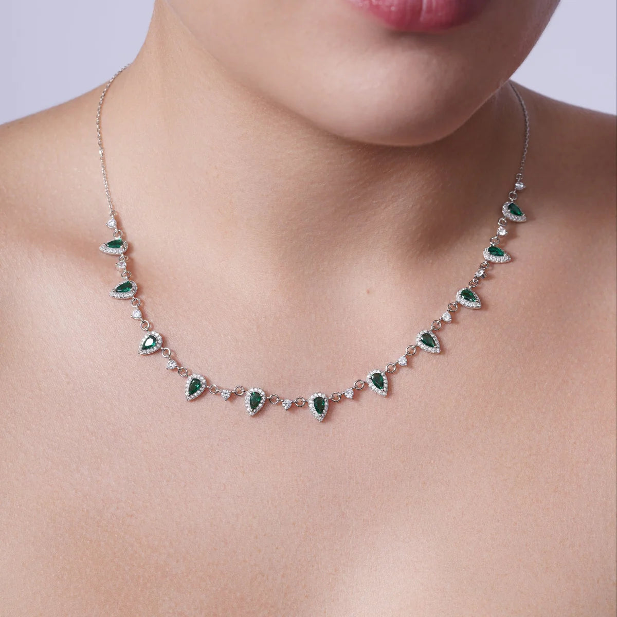 925 Sterling Silver Silver Green and Clear Multi CZ Necklace