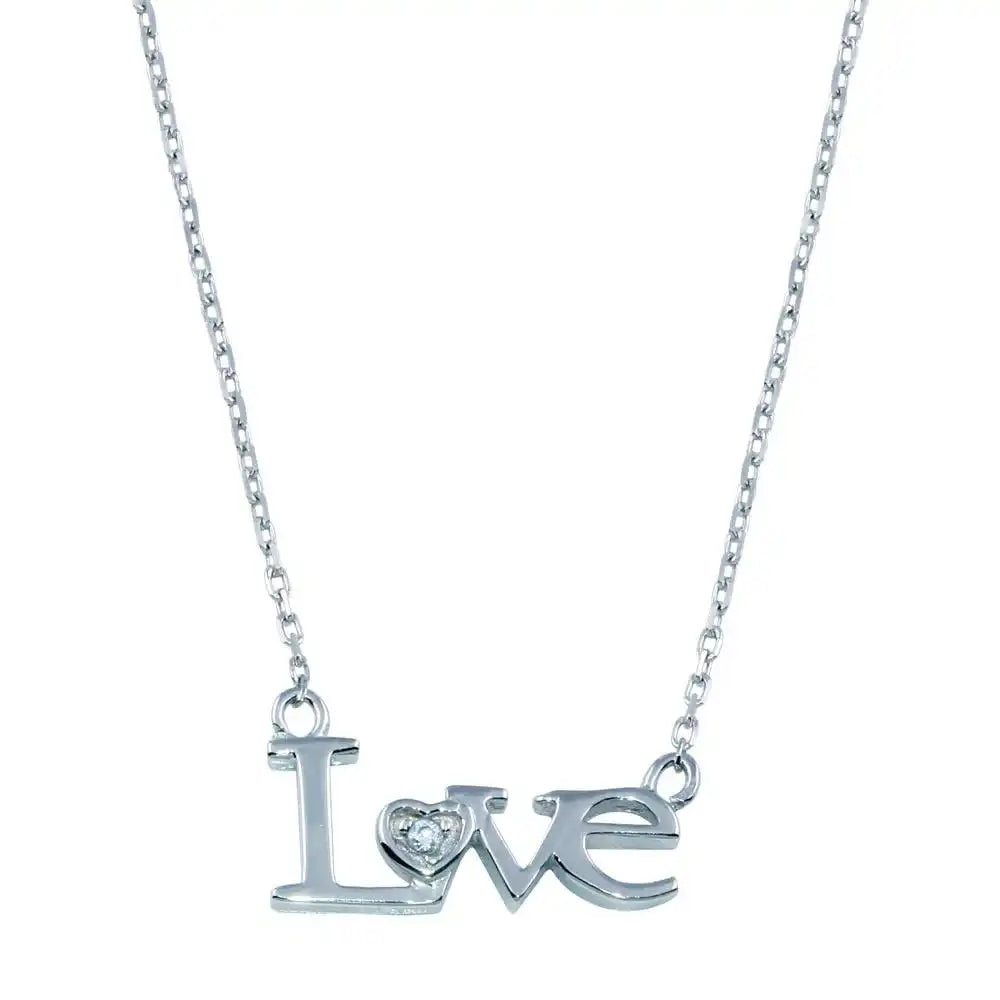 925 Sterling Silver Rhodium Plated CZ LOVE Necklace