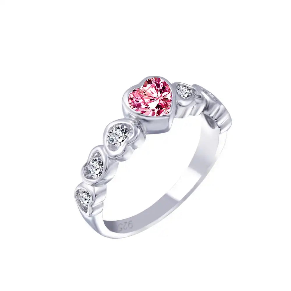 925 Sterling Silver Rhodium Plated Red Center CZ Heart Ring