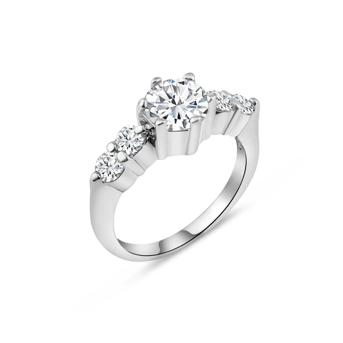 925 Sterling Silver Clearance Rhodium Plated 5 Clear Round Stone Set CZ Bridal Ring