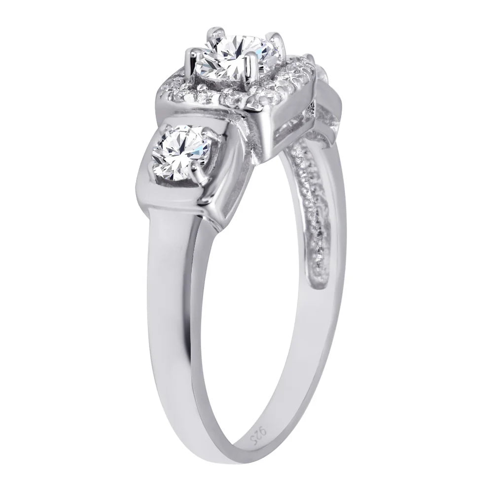 925 Silver Rhodium Plated Clear CZ Bridal Ring