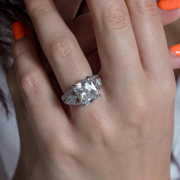 925 Sterling Silver Rhodium Plated  Clear Square Center CZ Bridal Ring